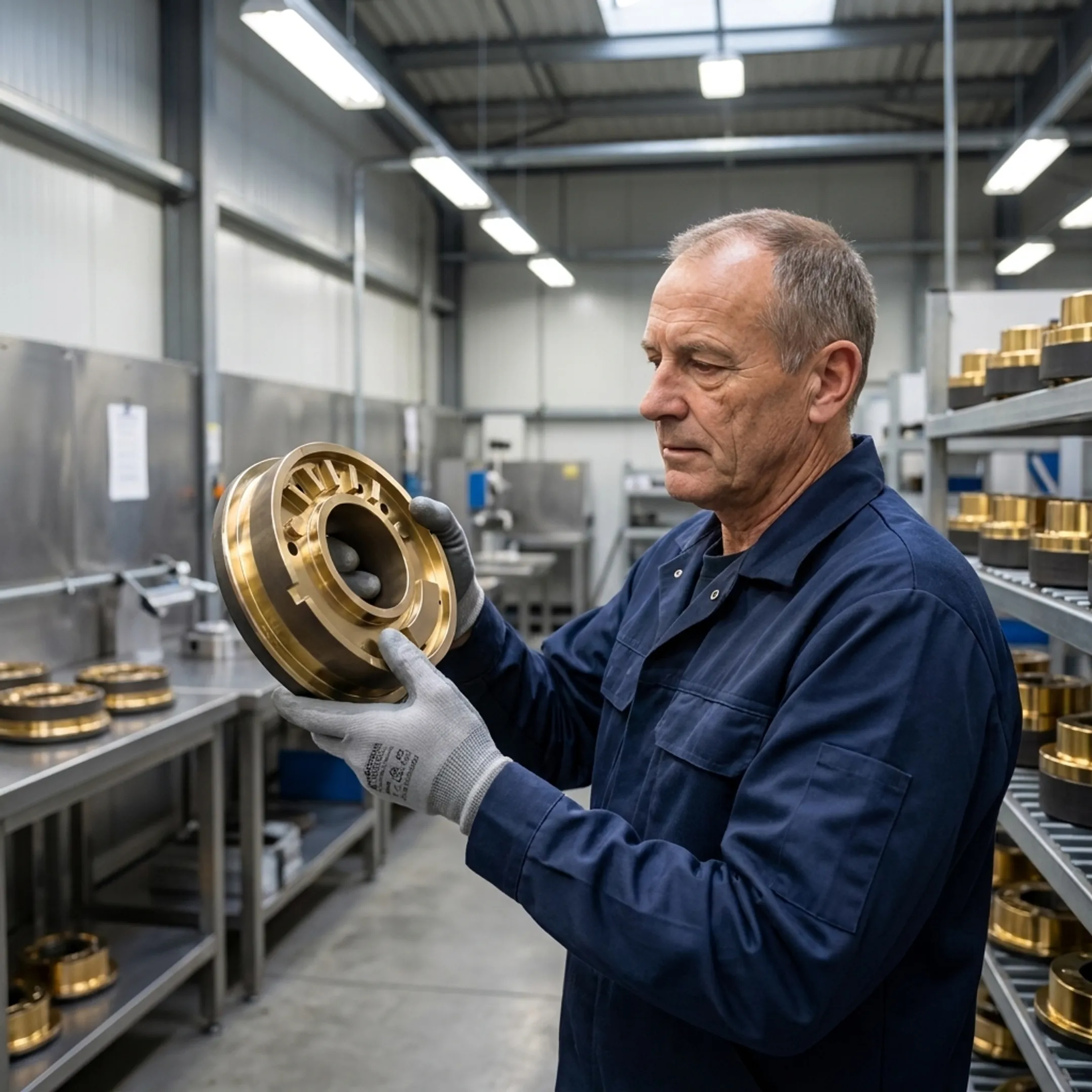 Technician inspecting coated tooling components