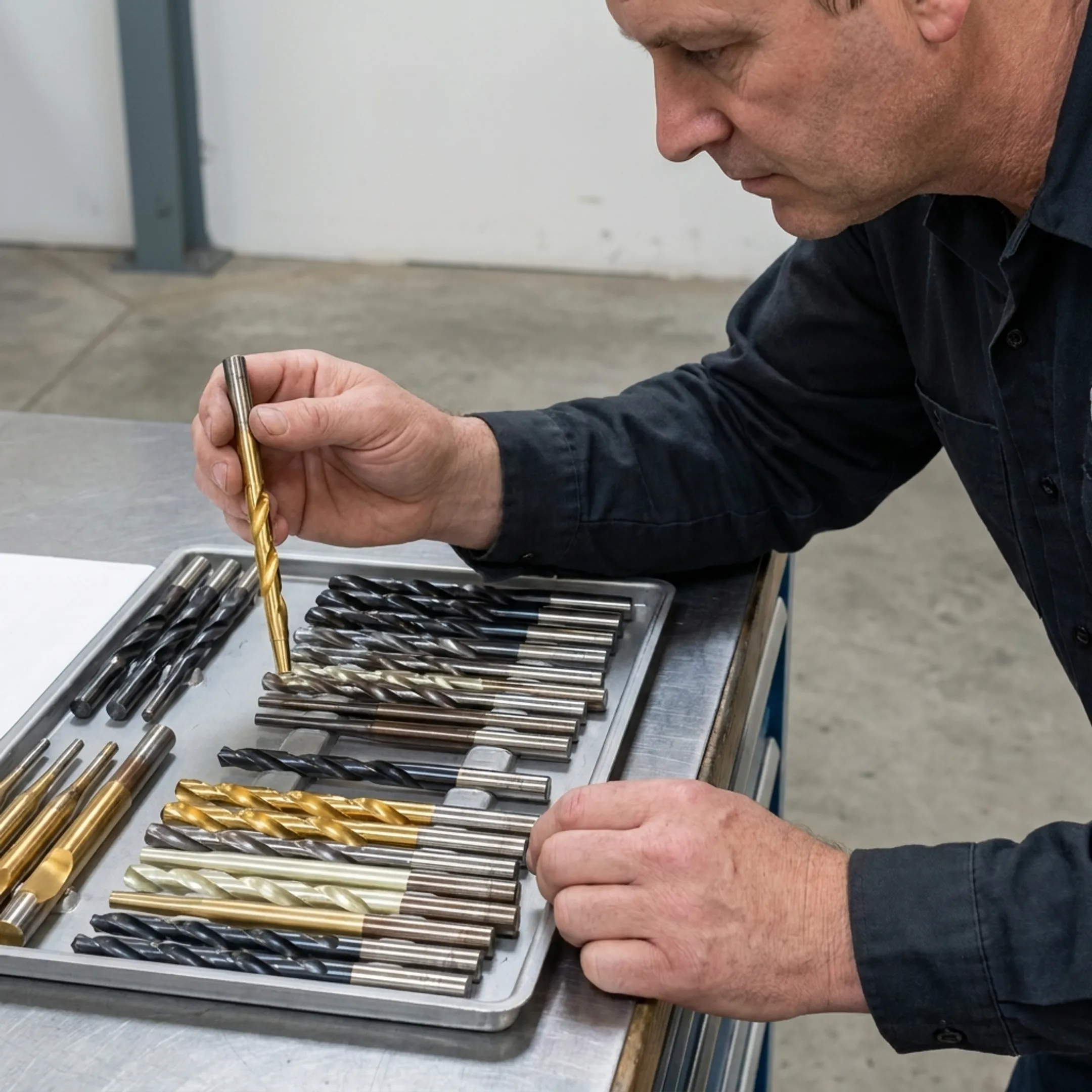 Technician inspecting coated manufacturing tools