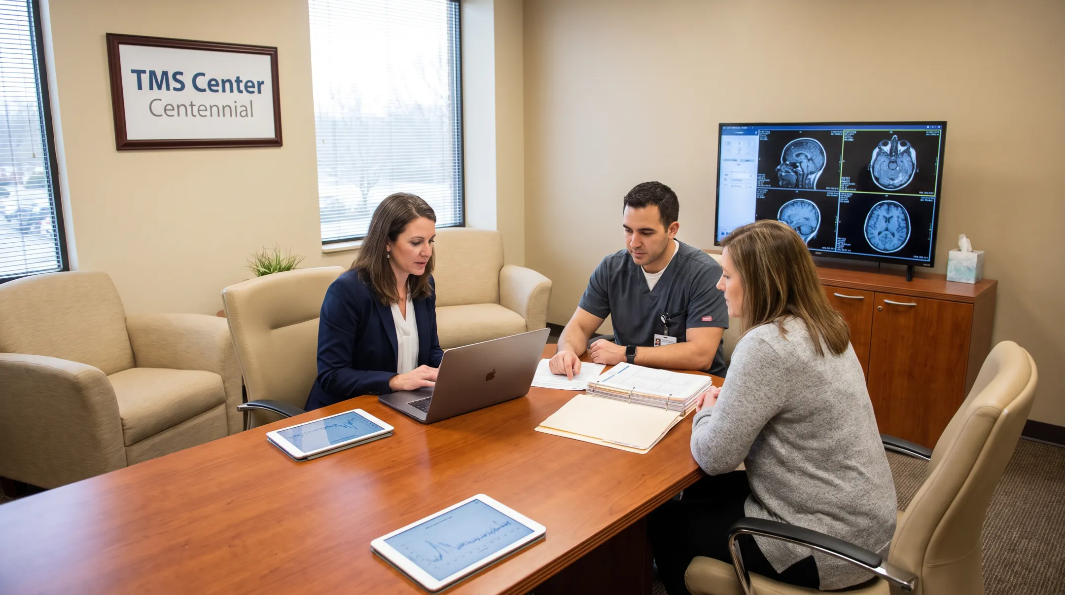 TMS Center Centennial staff conducting patient safety screening consultation