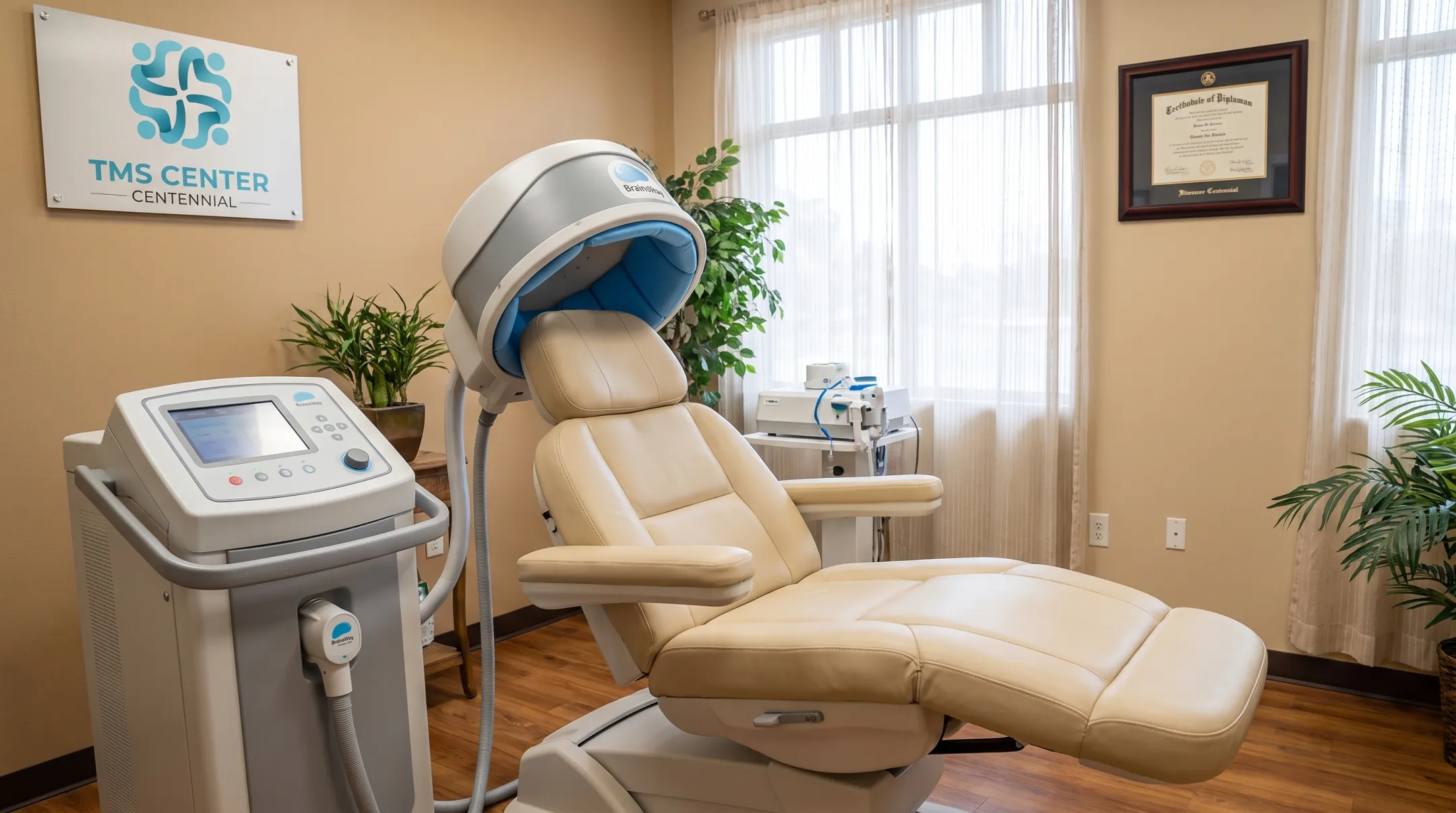 BrainsWay Deep TMS treatment room at TMS Center Centennial clinic