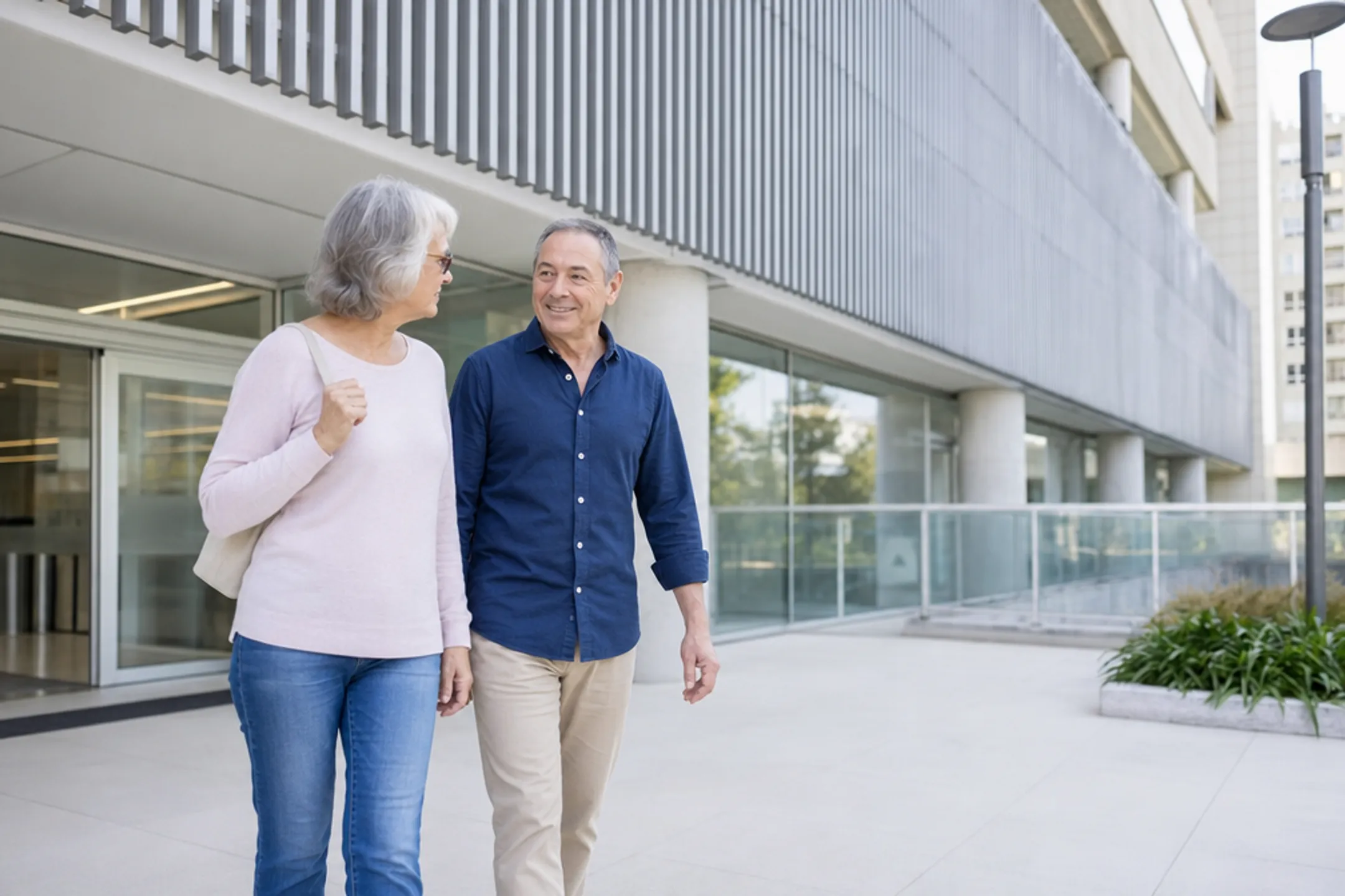 Patient walking into outpatient clinic for same-day TMS treatment session