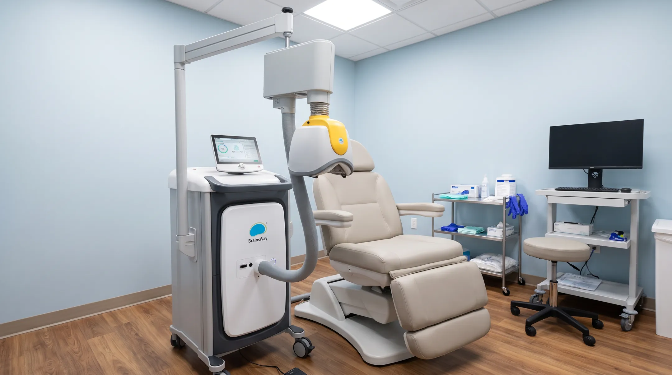 BrainsWay Deep TMS helmet system in treatment room at clinic