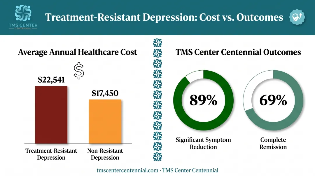Annual healthcare costs and TMS treatment outcomes comparison chart