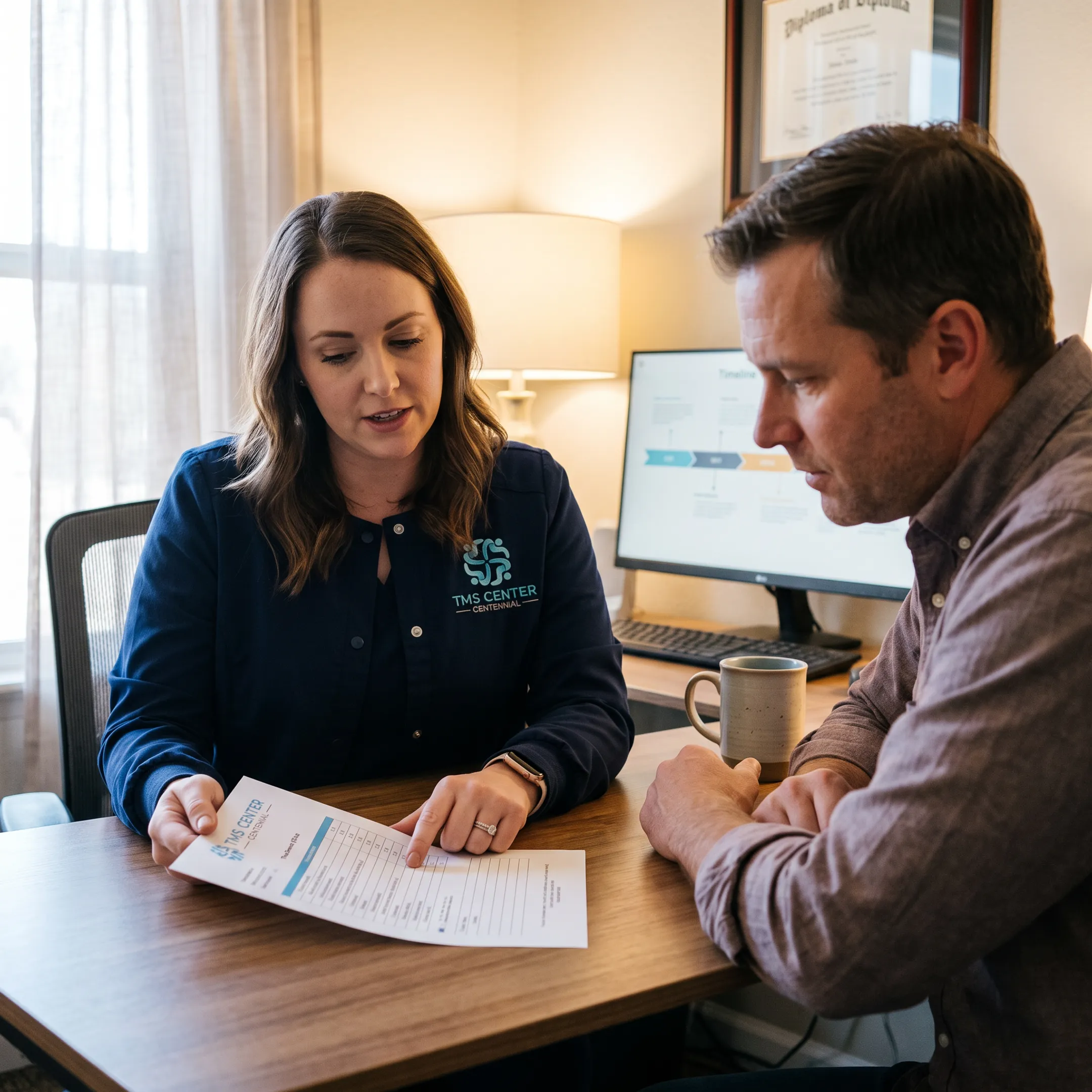 Clinician discussing a personalized TMS treatment plan with a patient