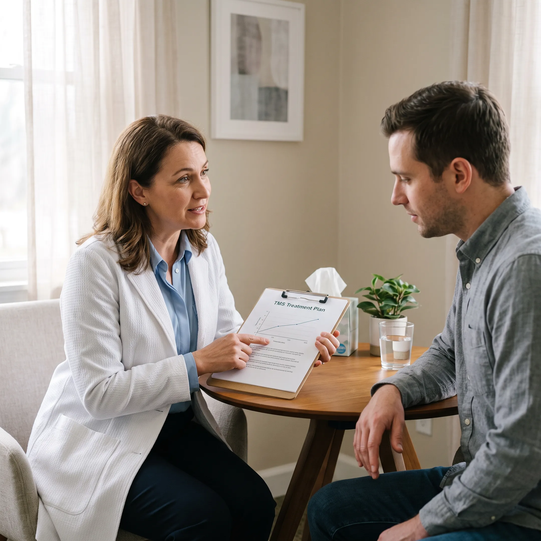 Clinician discussing a personalized TMS treatment plan