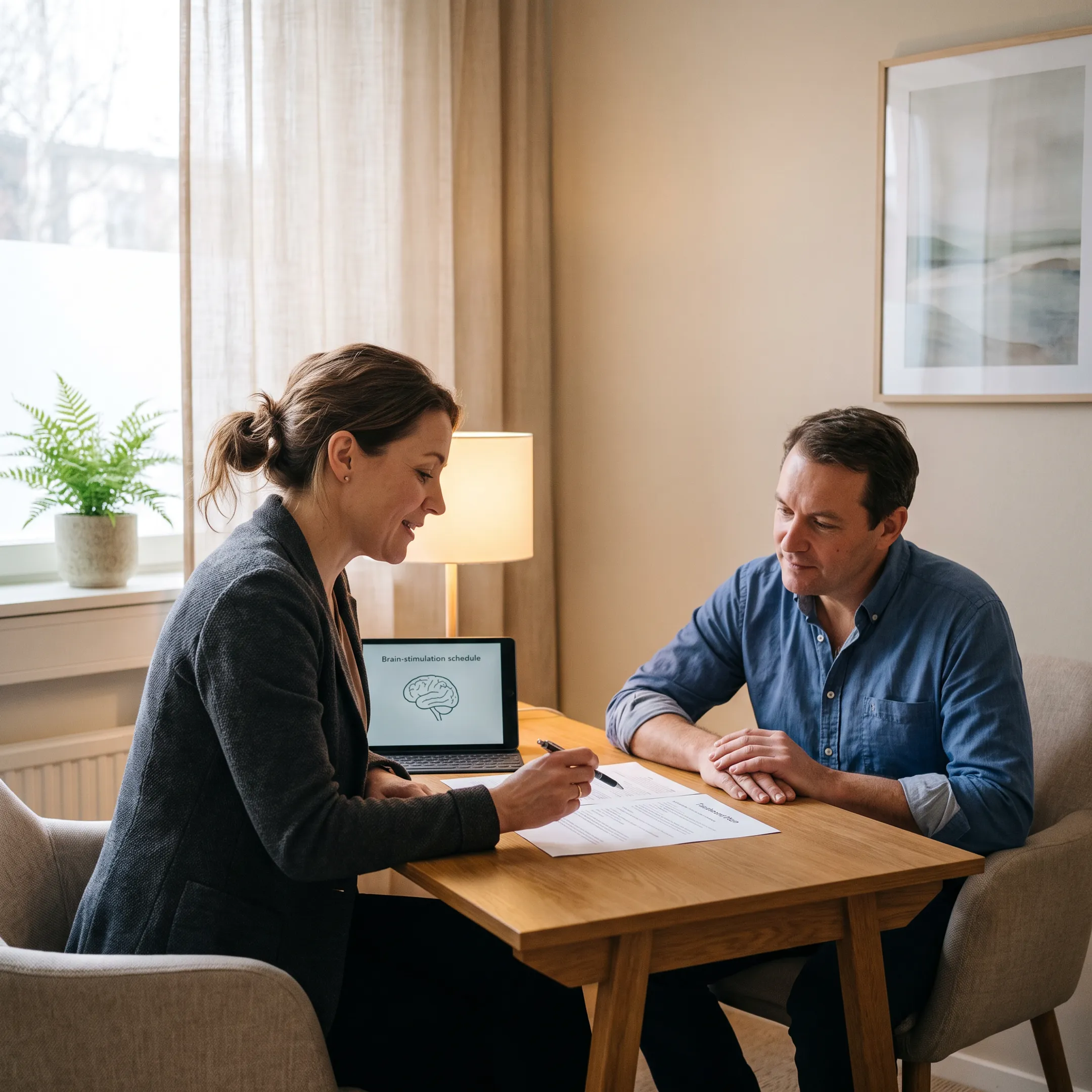 Mental health provider discussing TMS care plan