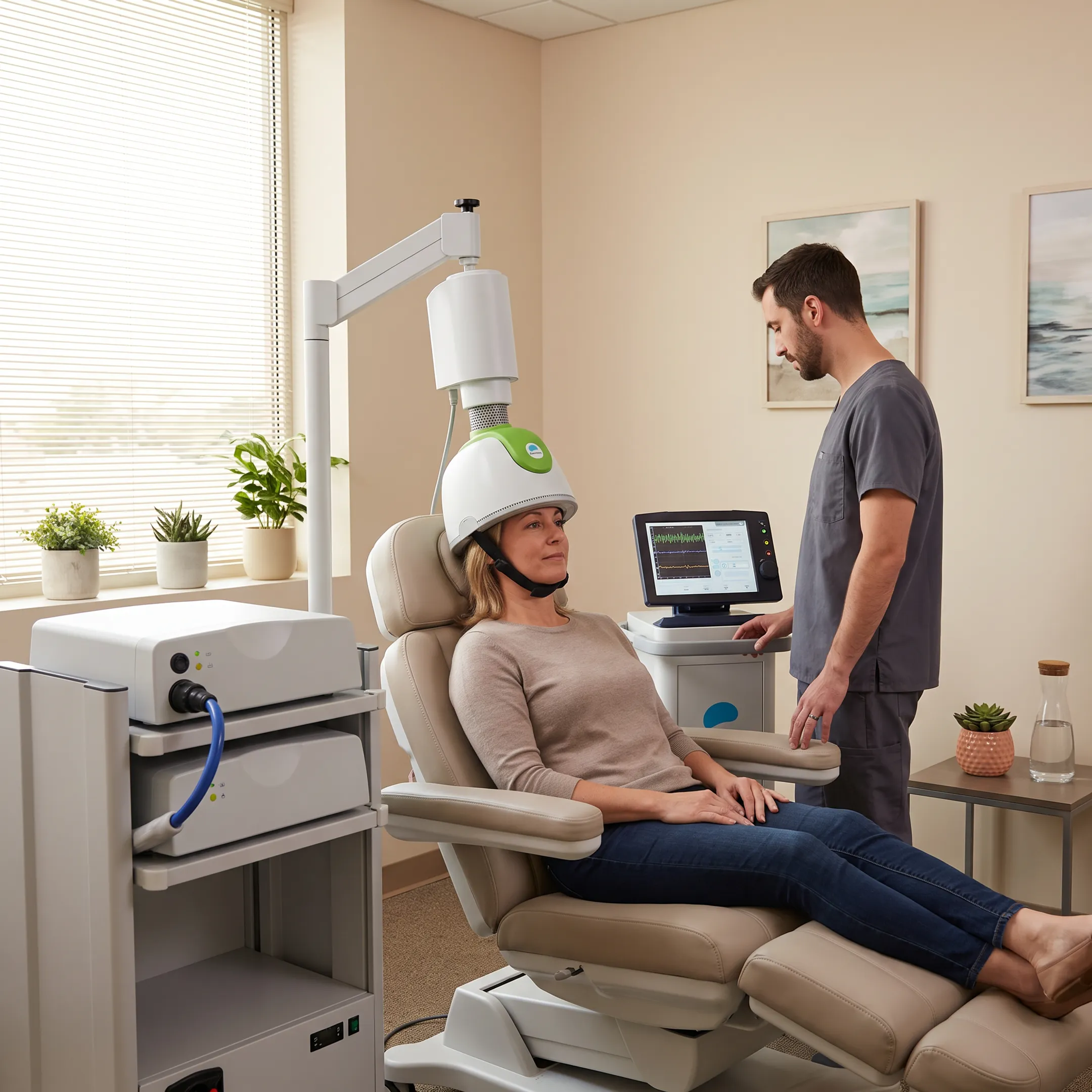 Patient receiving outpatient Deep TMS treatment