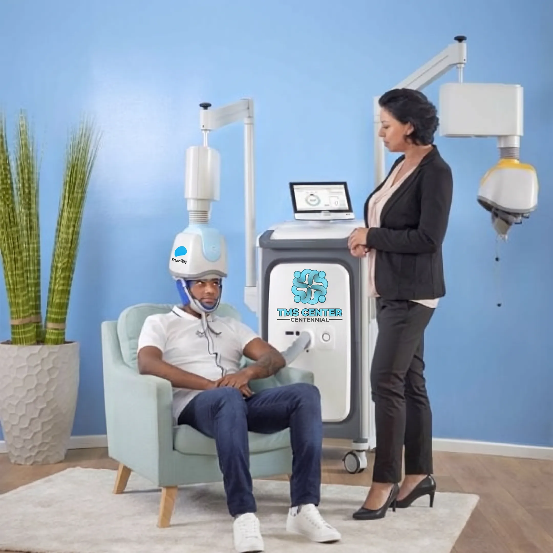Veteran speaking with a TMS clinician