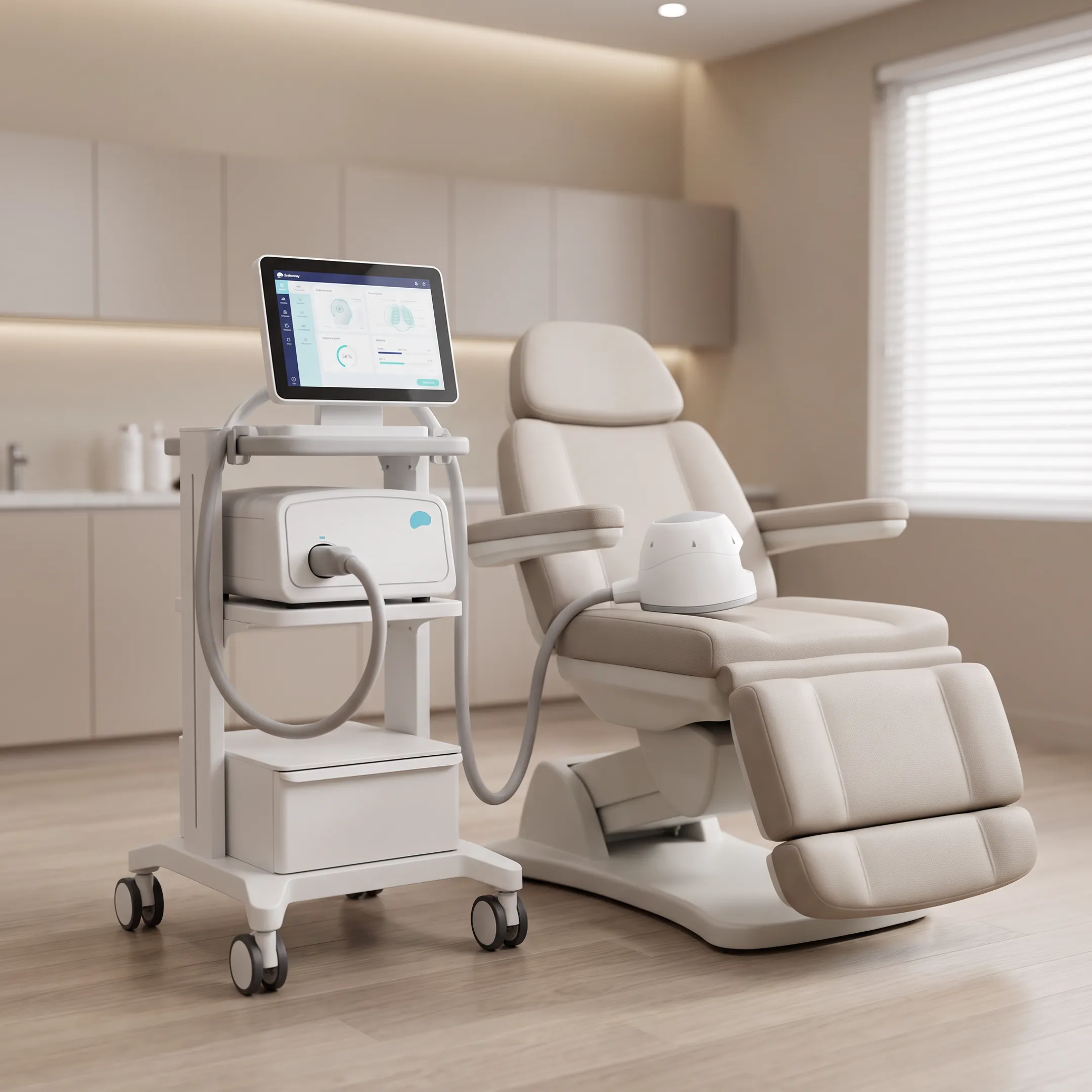 Clinician preparing a patient for an outpatient TMS session