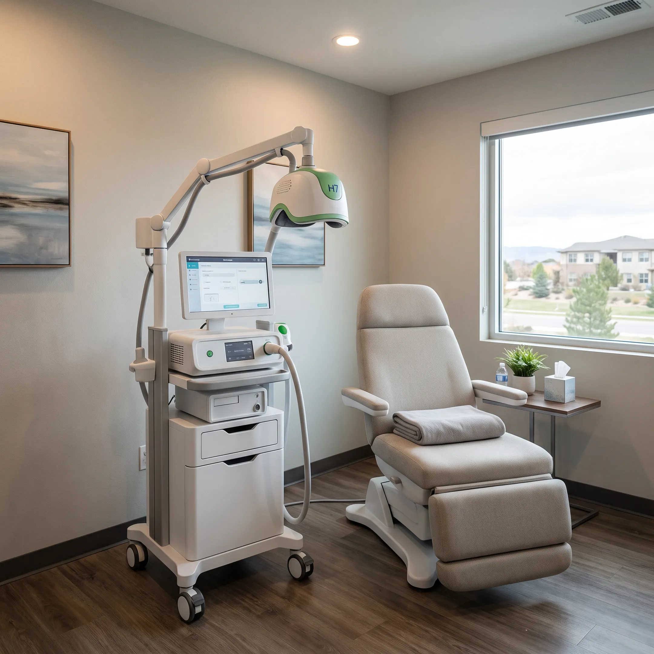 Patient receiving non-invasive TMS treatment