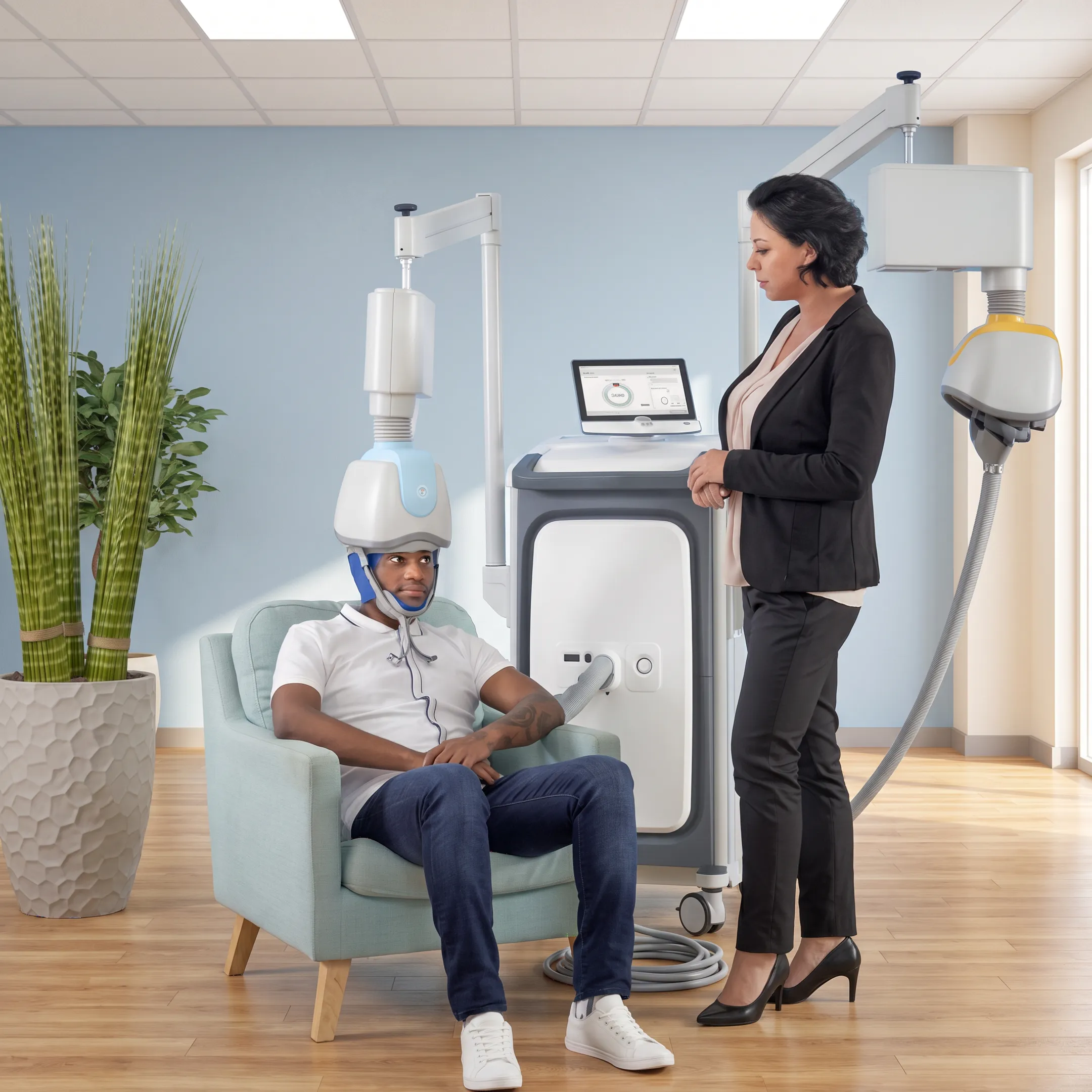 Clinician discussing a personalized TMS treatment plan with a patient