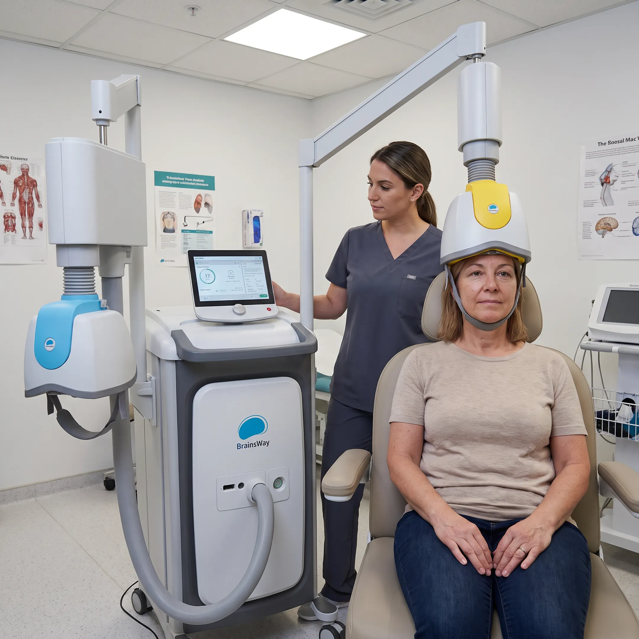 Patient receiving Deep TMS in a comfortable clinic