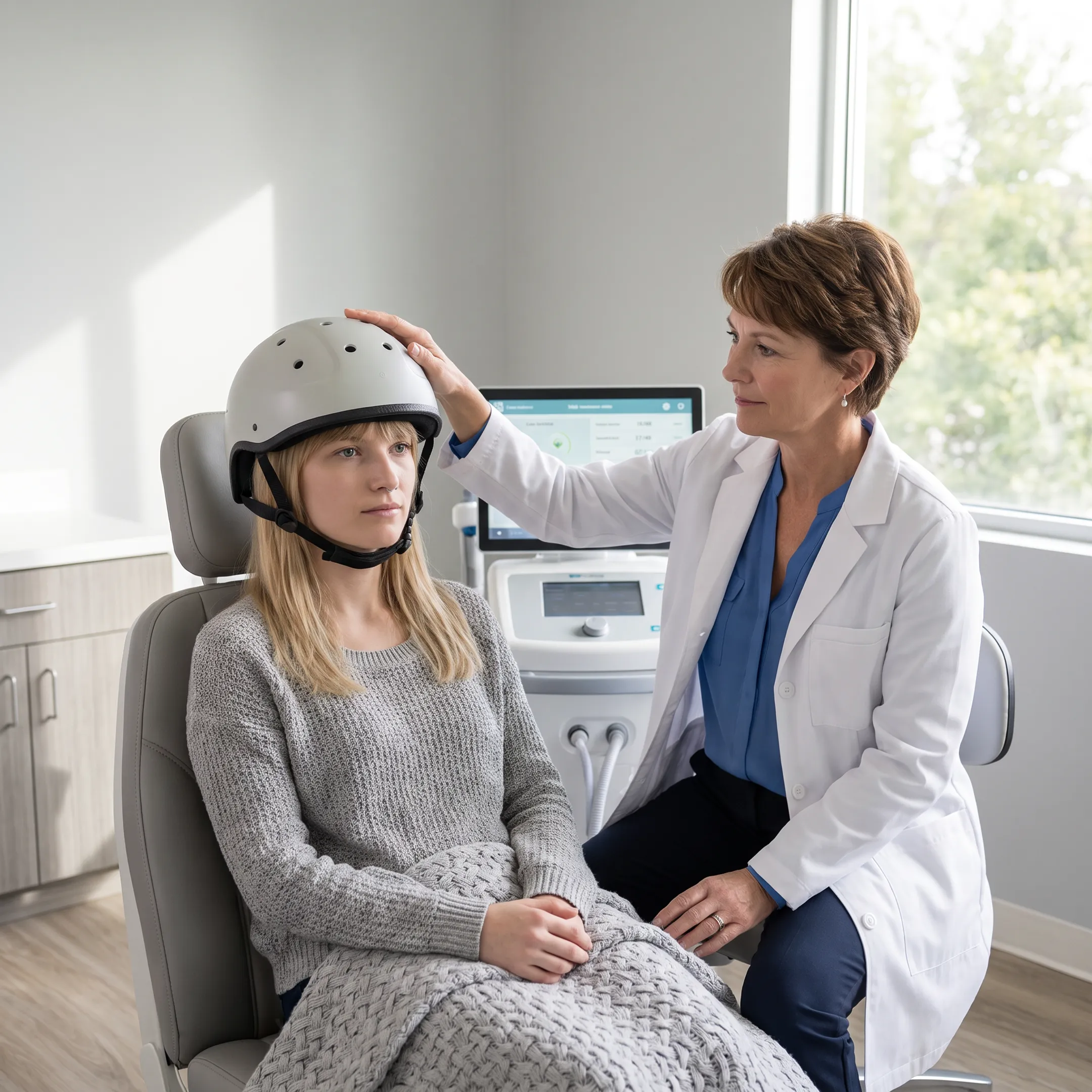 Patient receiving outpatient Deep TMS treatment