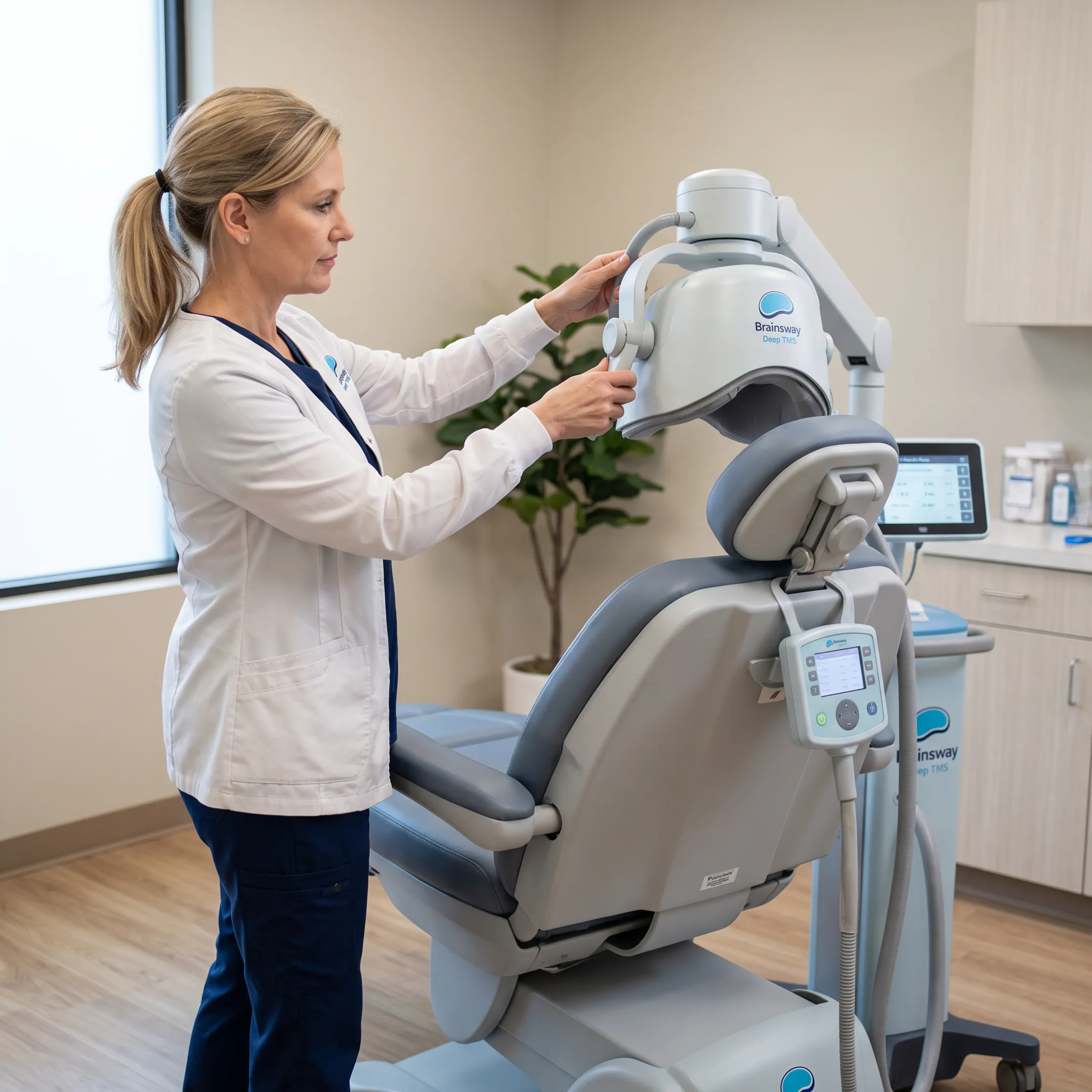 Clinician preparing a Deep TMS treatment session