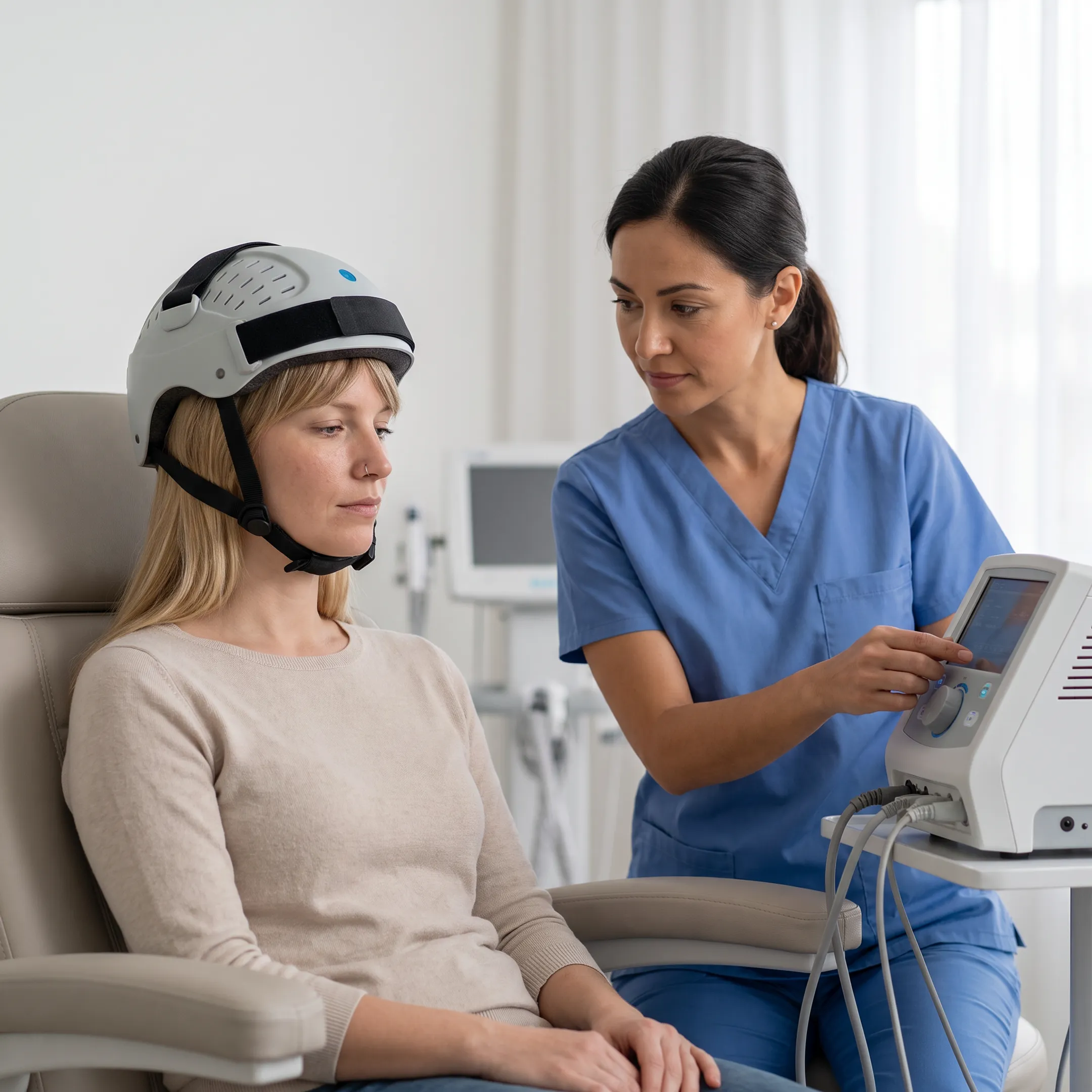 Patient receiving outpatient Deep TMS treatment