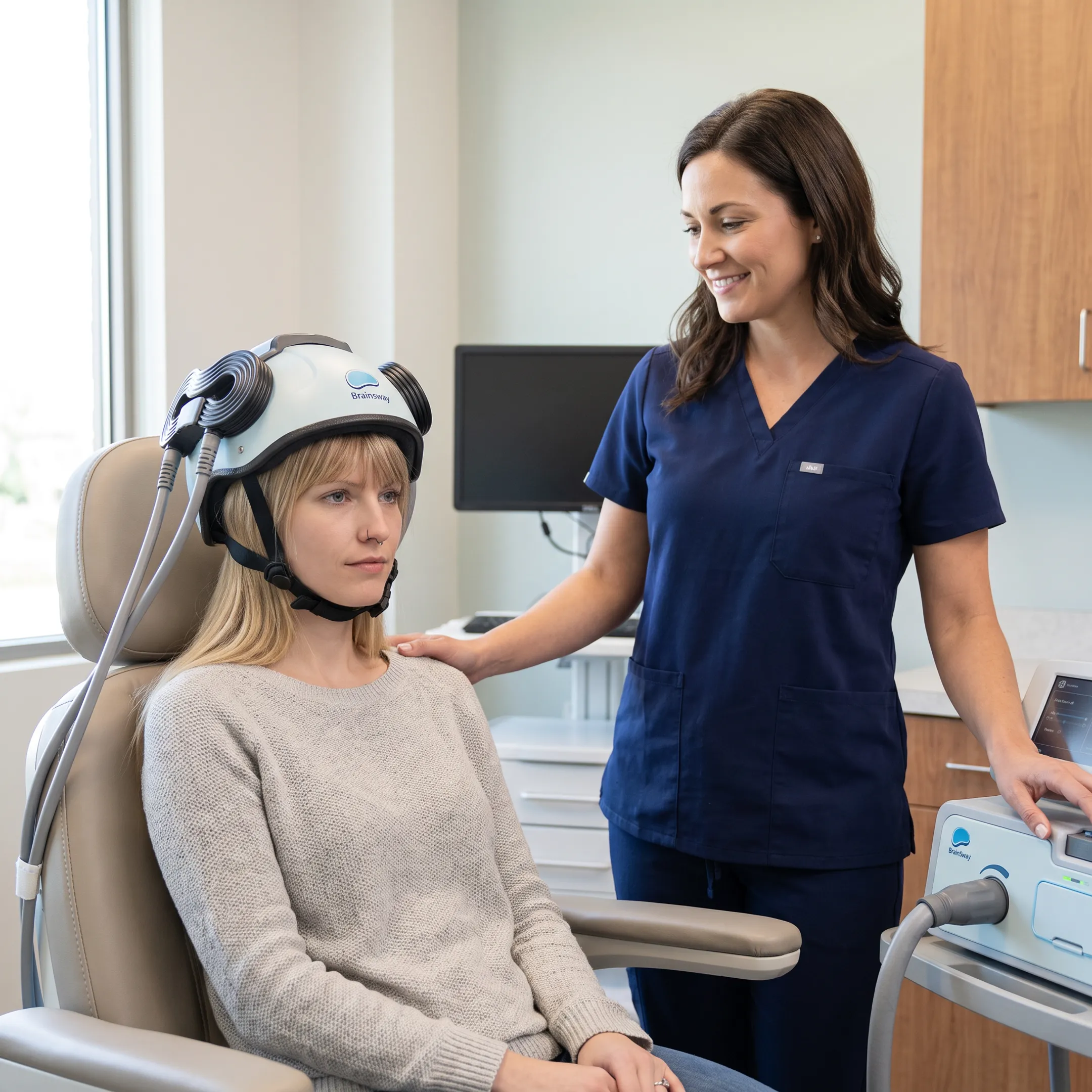 Patient receiving a comfortable Deep TMS session