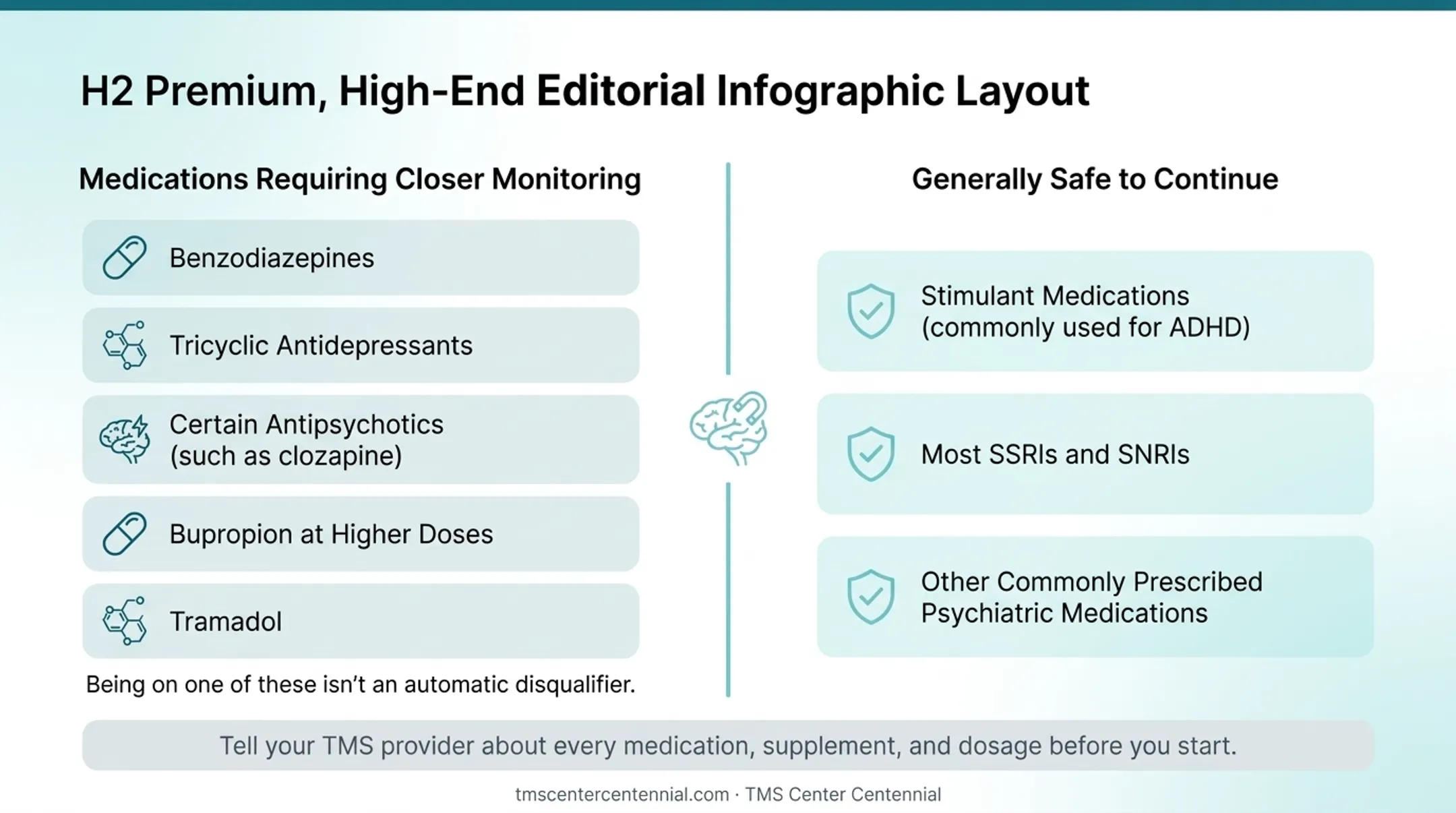 Medications requiring monitoring versus safe-to-continue drugs during TMS therapy
