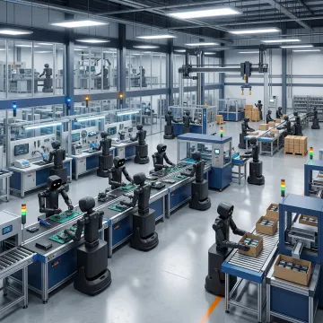 Modern industrial facility with automated robotic systems working efficiently