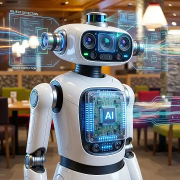 Vision-guided robot with AI sensors analyzing and processing visual data