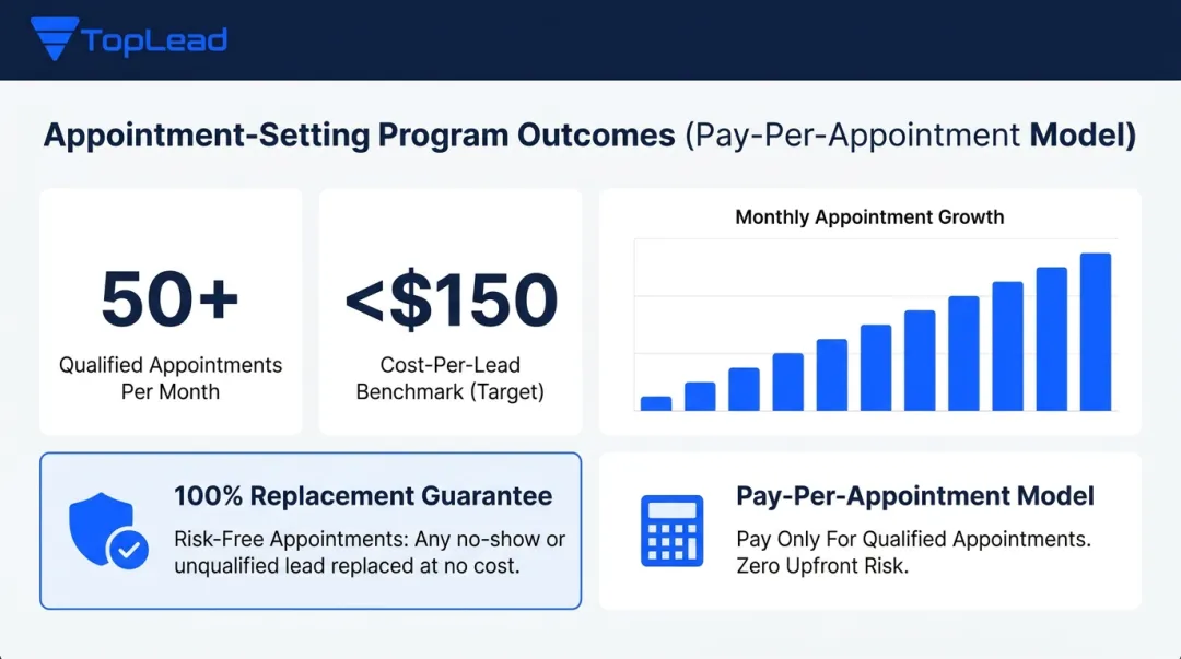 TopLead appointment setting program results showing qualified leads and cost per appointment