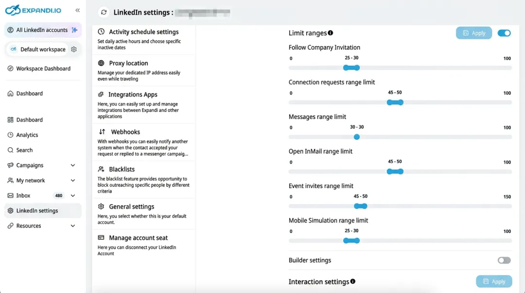 LinkedIn account settings interface showing connection limits and messaging policy controls
