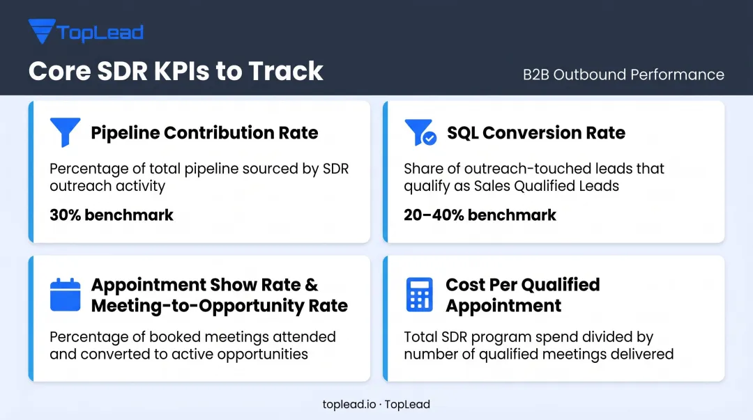 Four core sales development KPIs framework for in-house and outsourced SDR teams