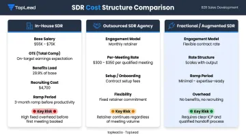 Three-model SDR cost comparison in-house outsourced and fractional cost breakdown