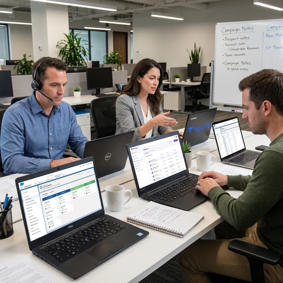 Lead generation workflow dashboard and sales team meeting
