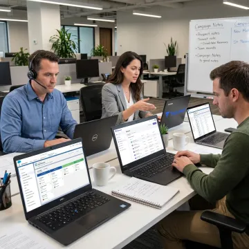 Lead generation workflow dashboard and sales team meeting