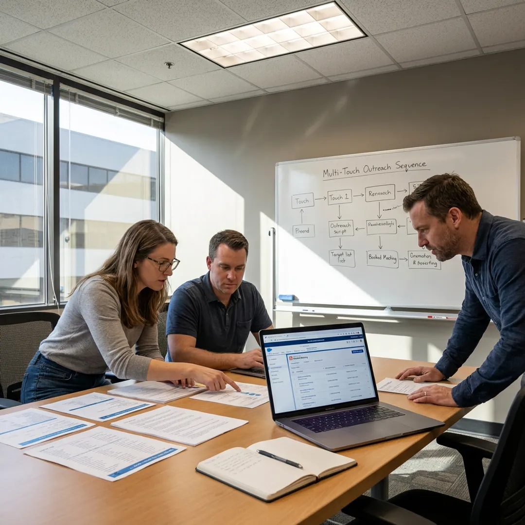 Sales team mapping a lead generation outreach process