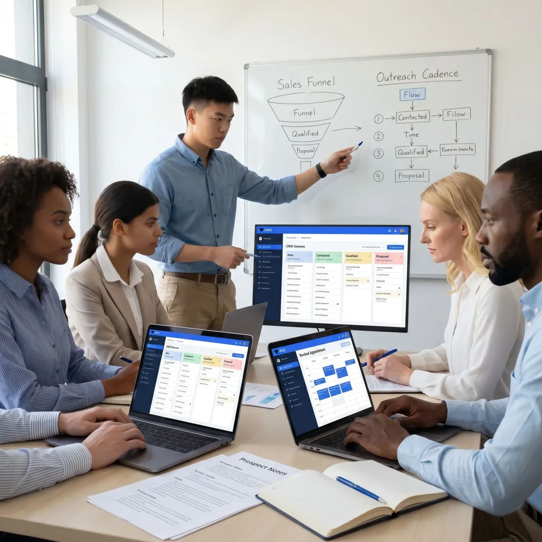 Sales team reviewing outreach process