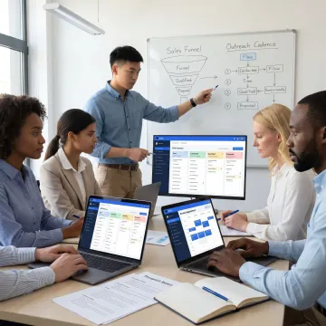 Sales team reviewing outreach process
