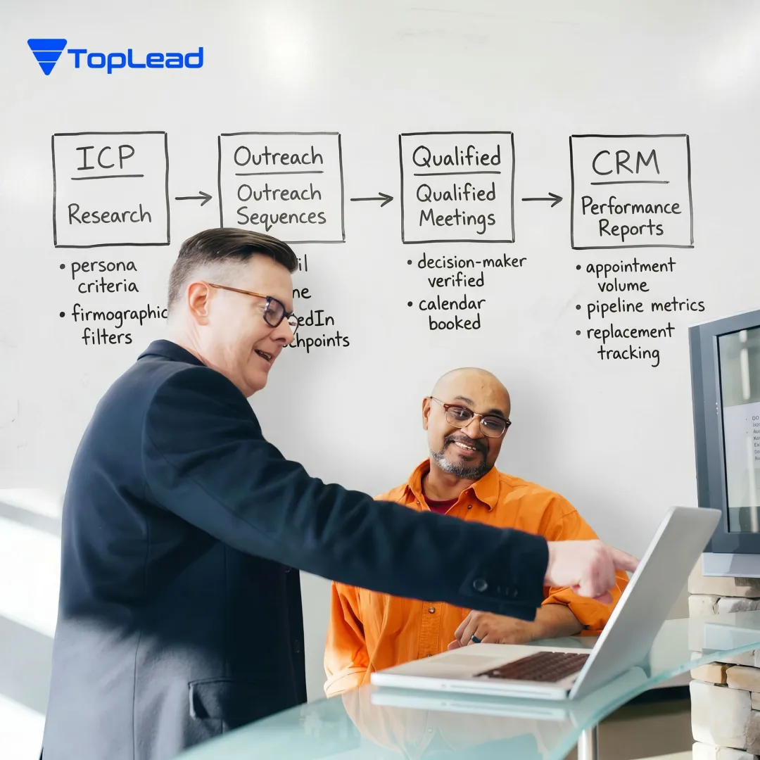 SDR workflow with outreach and CRM reporting