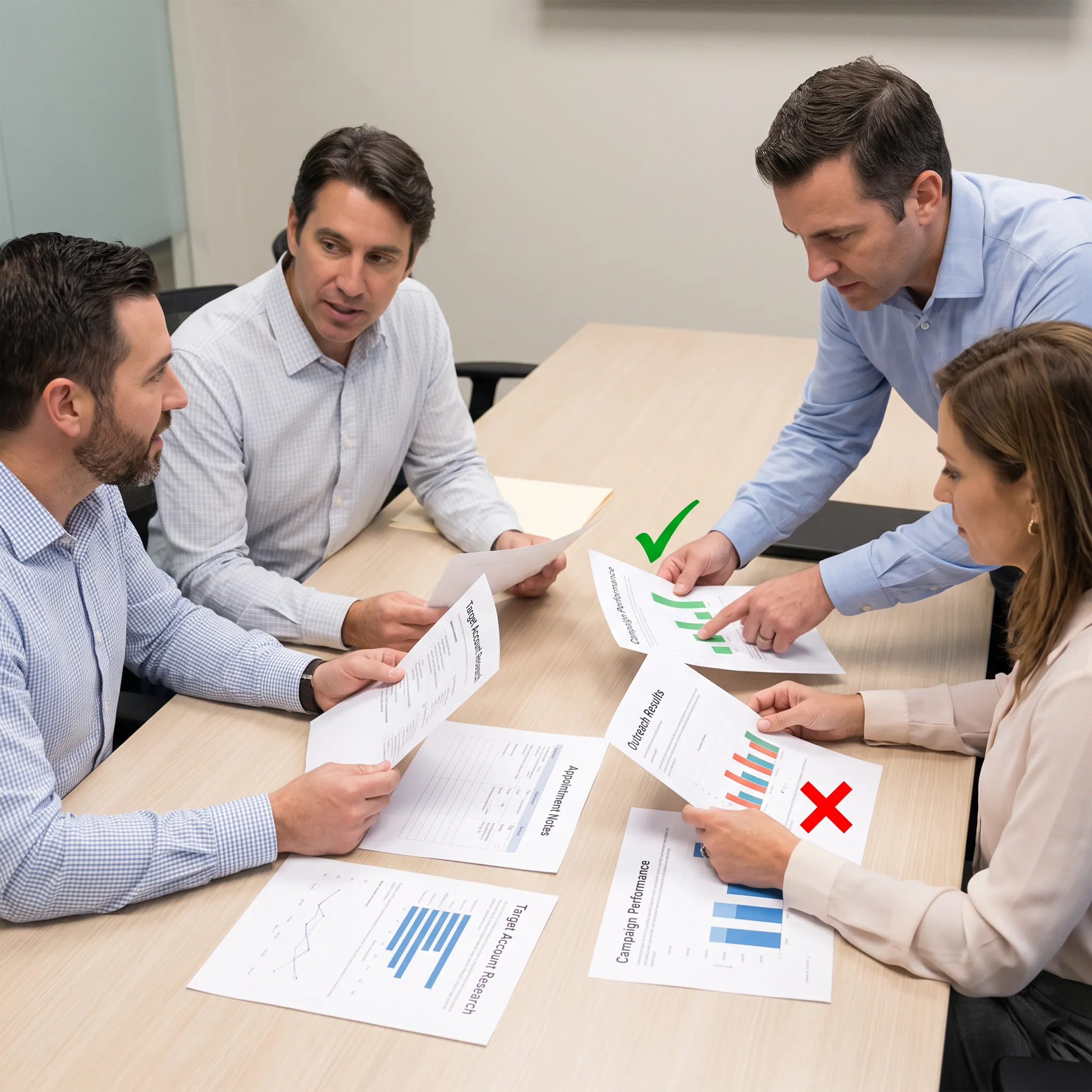 Sales team reviewing an insurance appointment campaign workflow
