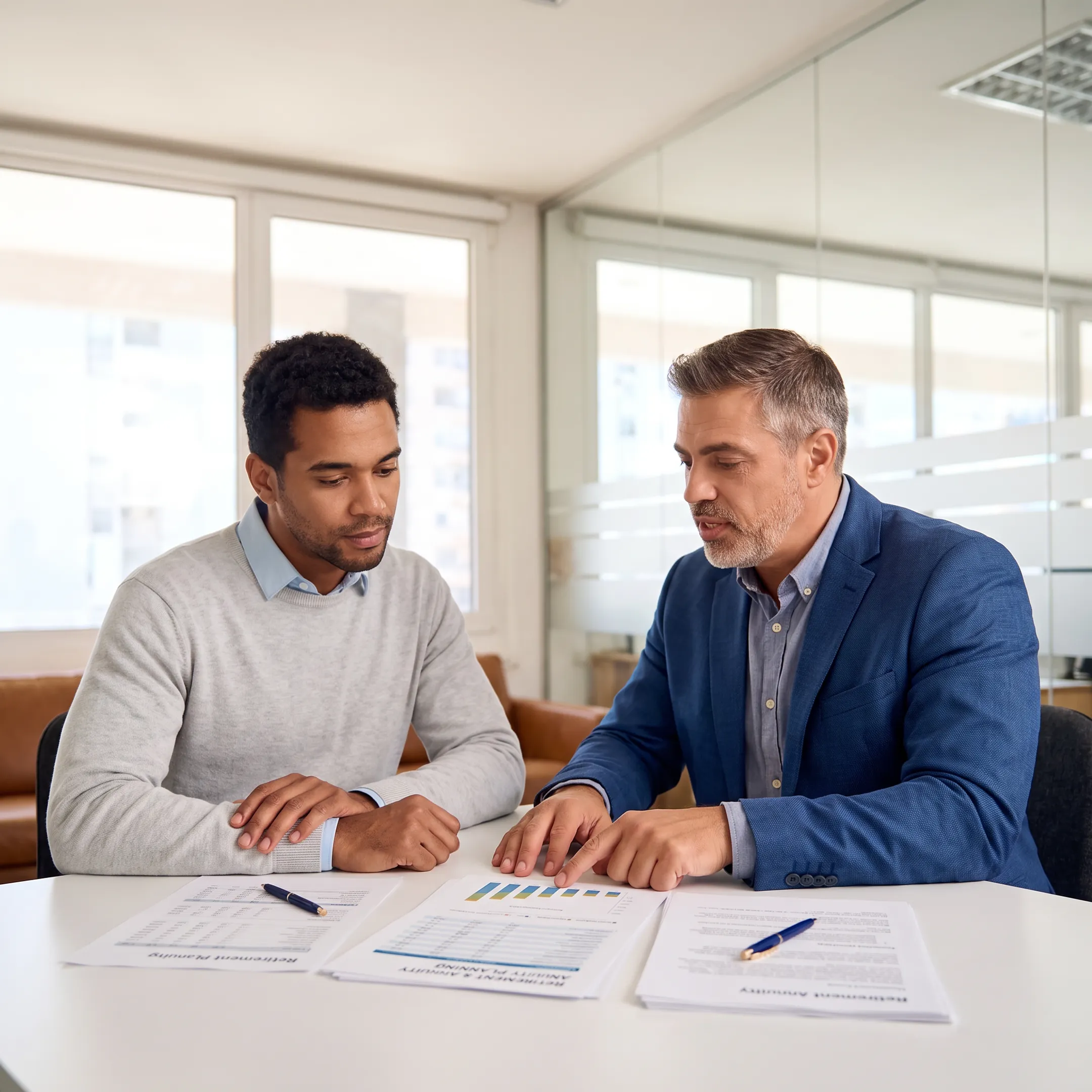Financial advisor meeting with a retirement planning prospect