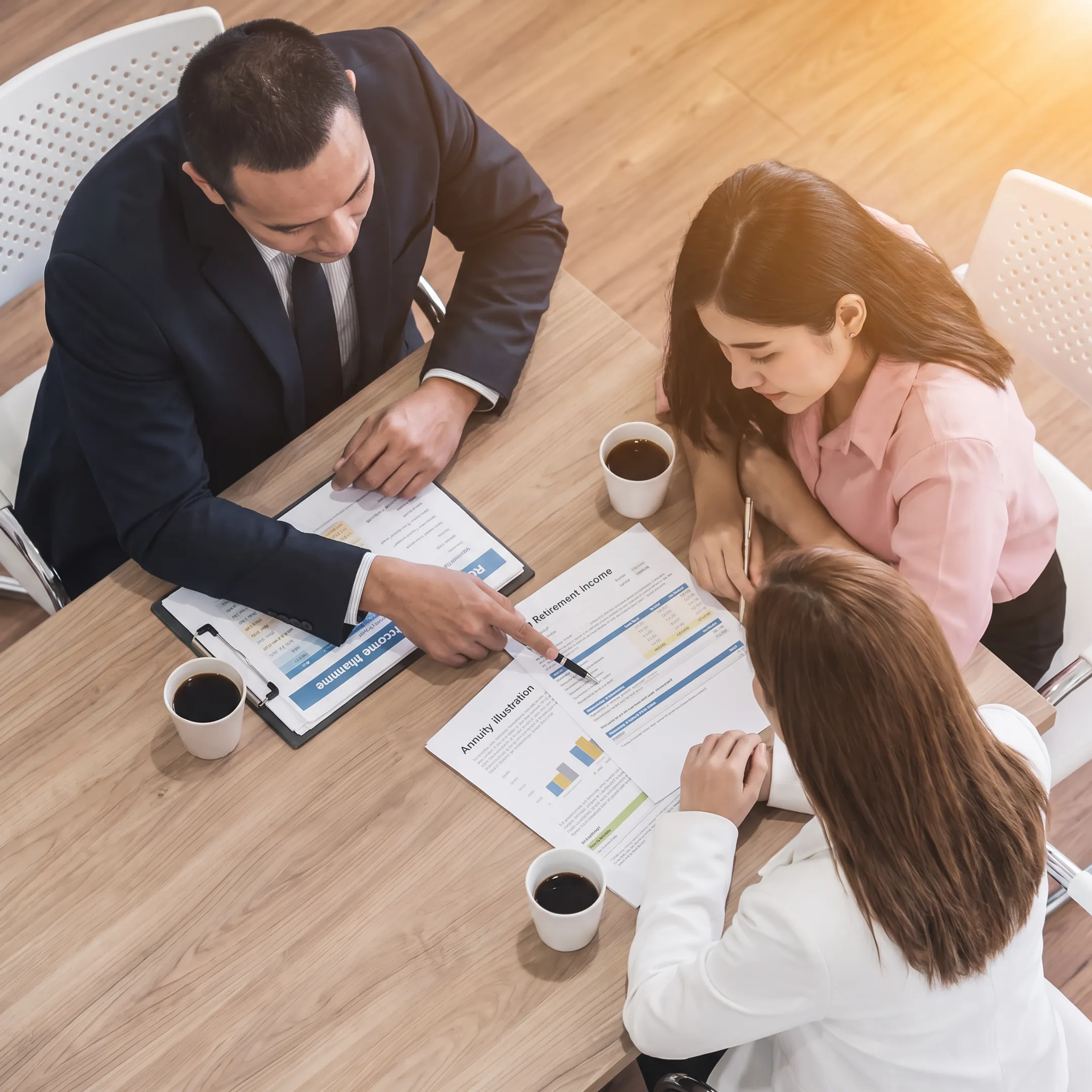 Financial advisor discussing retirement income options with a prospective client
