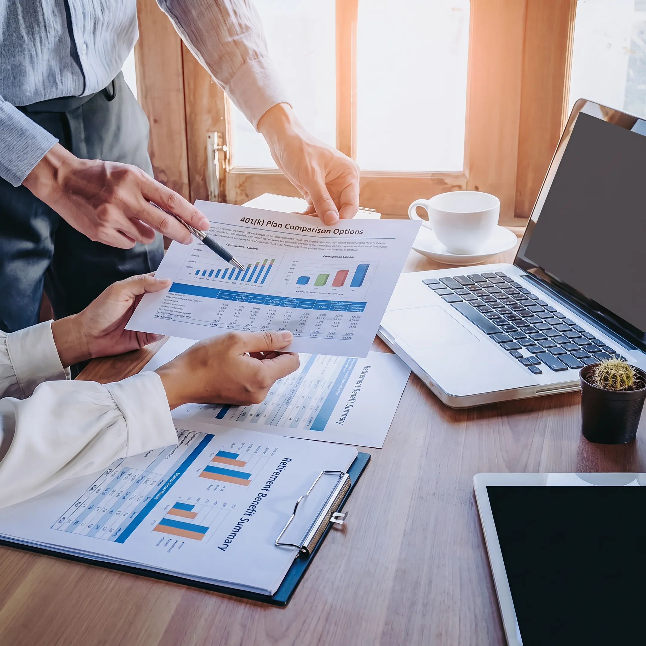 401(k) advisor meeting with business decision-makers about retirement plans