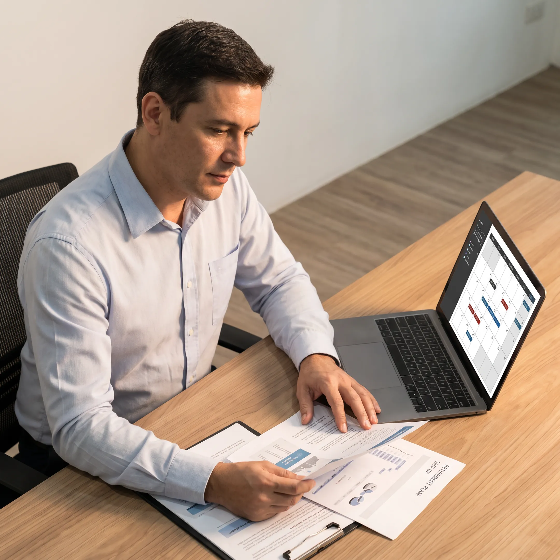Retirement plan advisor reviewing qualified prospect information before a meeting
