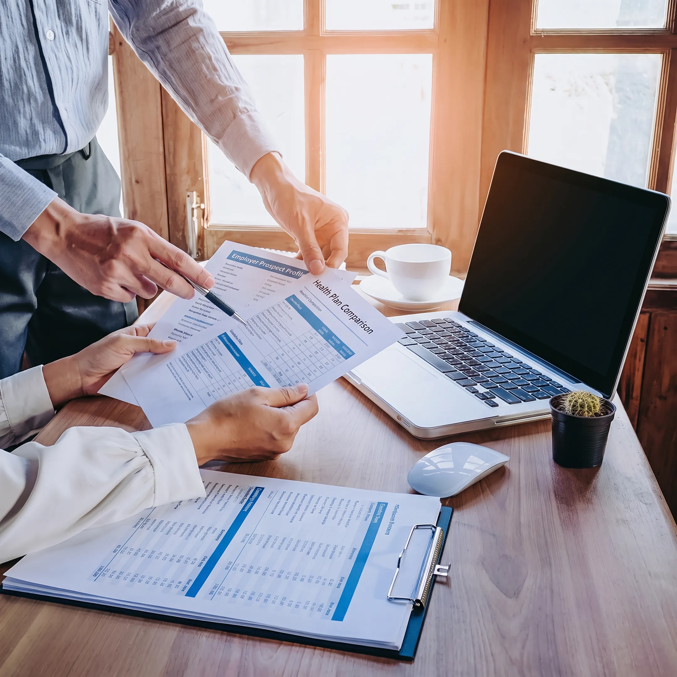 B2B lead generation team qualifying an employer health plan prospect