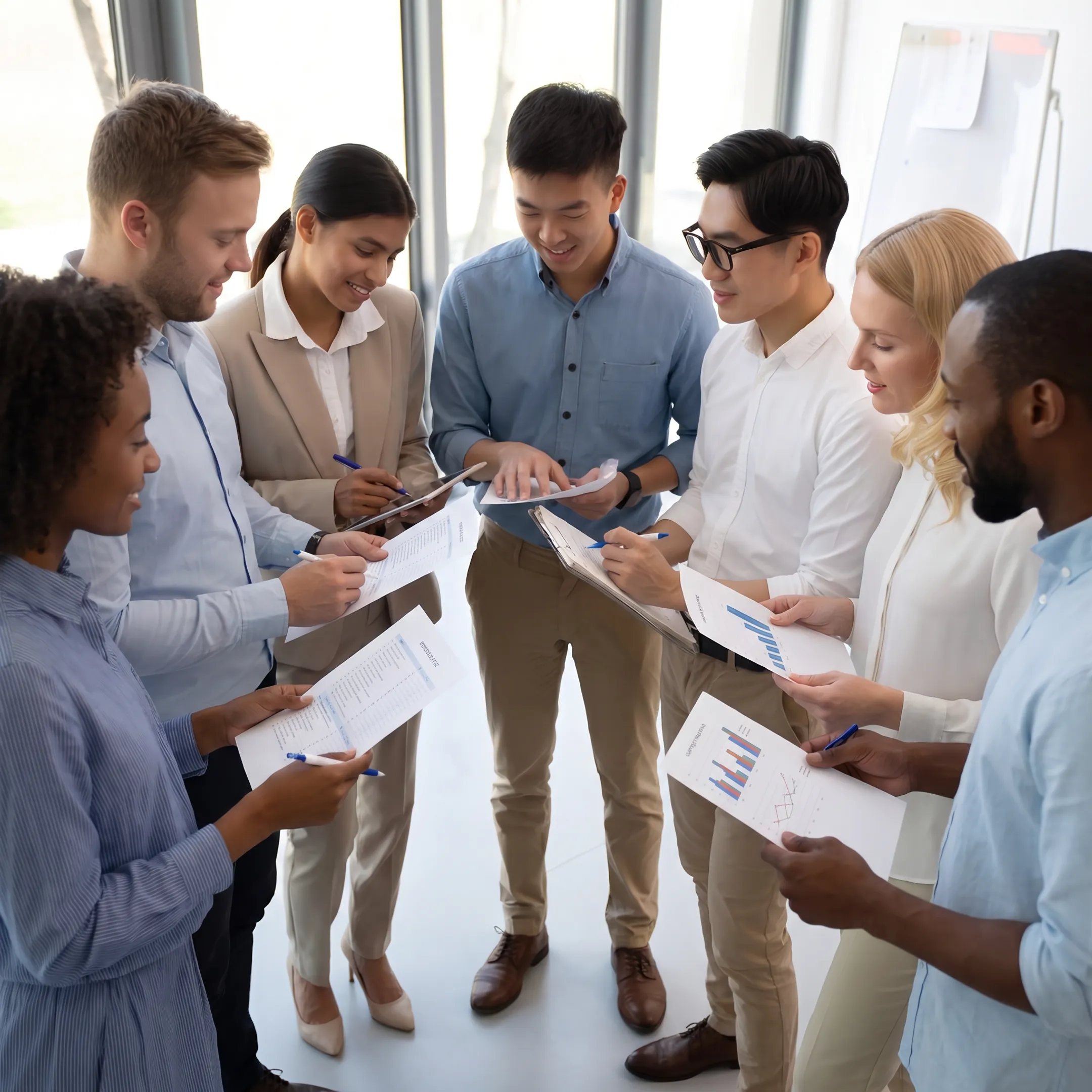Business advisors reviewing qualified insurance prospects and campaign results