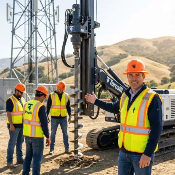 Helical pile foundation installation for cellphone tower construction