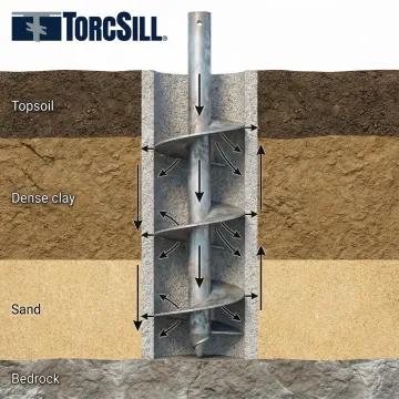 Cross-section diagram showing pressure grouted pile with grout column and helical plates