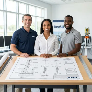 Marine engineers designing commercial seawall foundation system