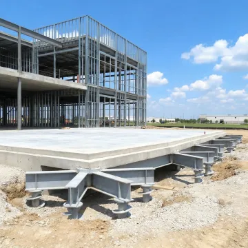 Helical pier foundation system supporting commercial building structure