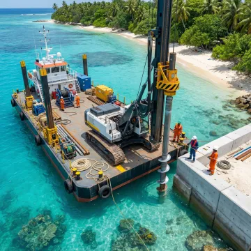 Waterside seawall installation equipment on Florida Keys waterfront