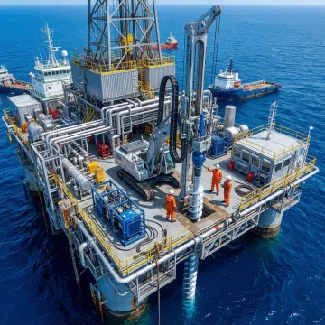 Offshore geotechnical engineering vessel installing marine foundations in deep water