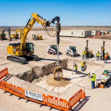 Commercial foundation repair helical pile installation process