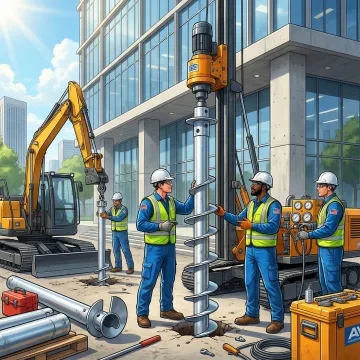 Commercial building foundation repair with helical piles in Dallas Texas