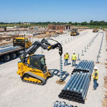 Advanced helical pile foundation system being installed at commercial development
