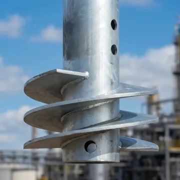 Helical pier foundation system showing steel components and installation process